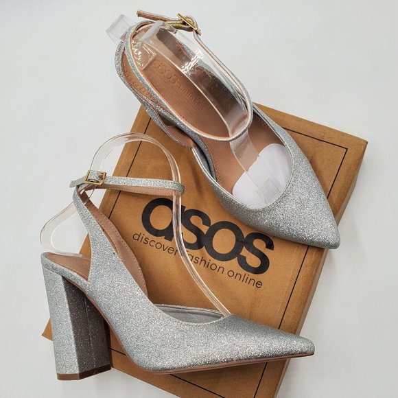 ASOS Silver Glitter Block Heels - NWOT - Picture 13 of 16